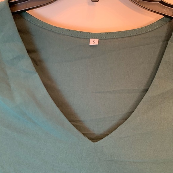 Teal v neck tiered flouncy shift dress small - Picture 3 of 9